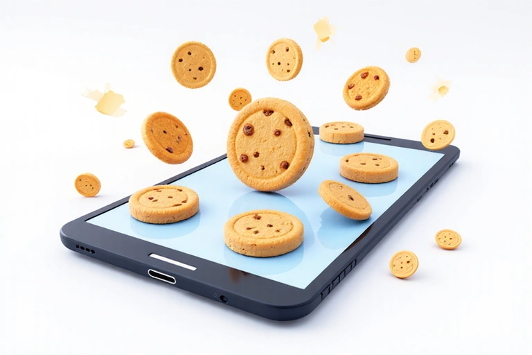 Ilustrasi berbagai jenis cookie di perangkat digital